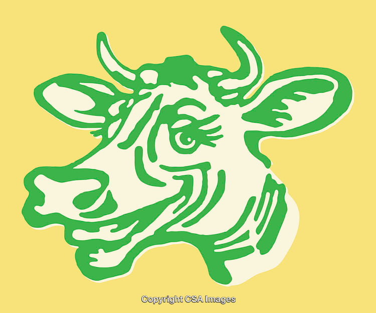 Colorful Artistic Cow Illustration Against a Yellow Background