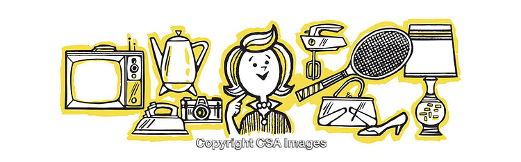 Hand-Drawn Illustration of Household and Personal Items With Yellow Highlights