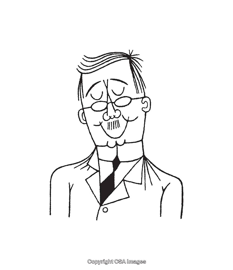 Black and White Line Art Illustration of a Distinguished Male Figure