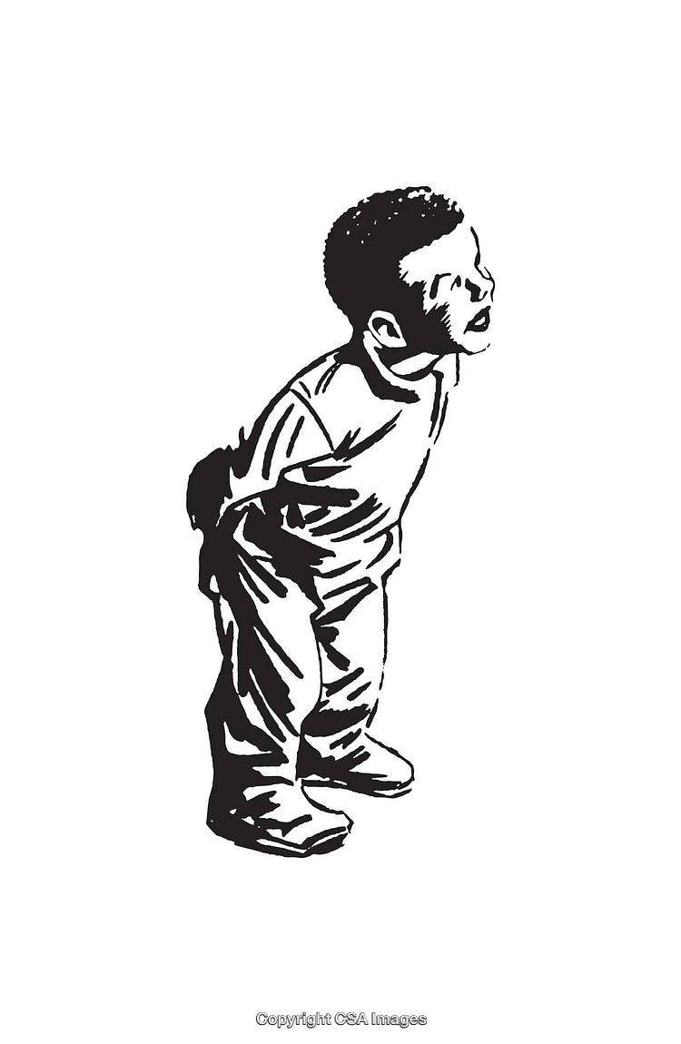 Black and White Illustration of a Curious Standing Child