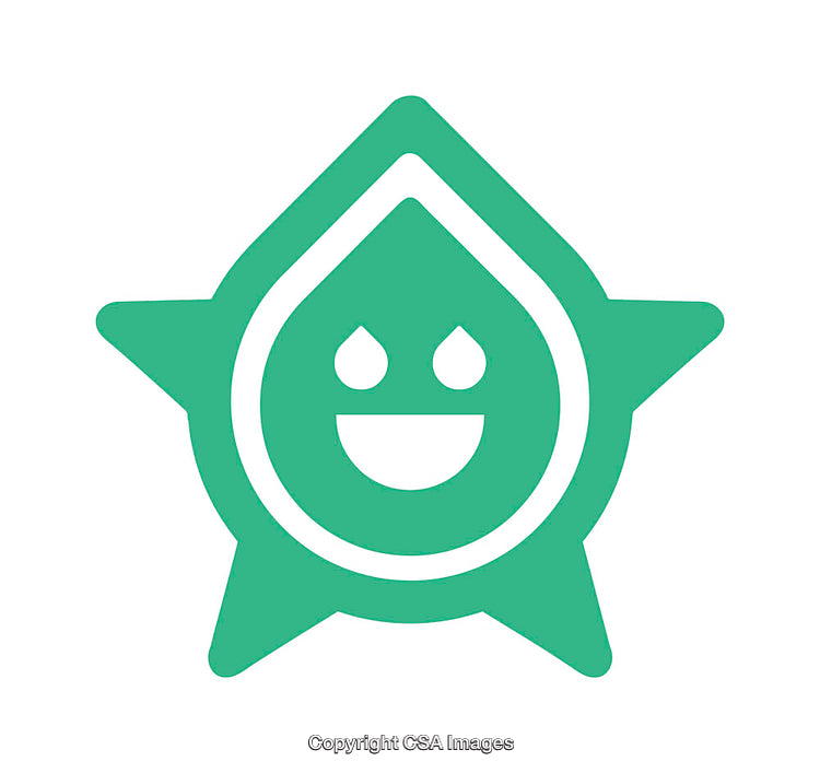 Smiling Drop Icon Surrounded by a Star Outline in Green