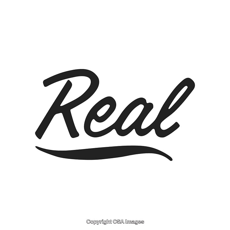 Black Calligraphic Word 'Real' on a White Background Design