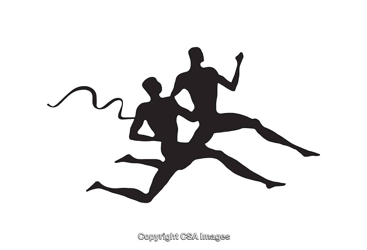 Silhouette of Two Running Figures in Motion with Rope Element
