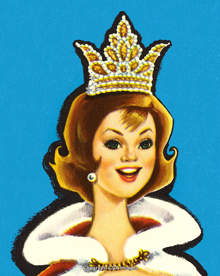 Vintage Illustration of a Queen Character With Crown and Regal Attire