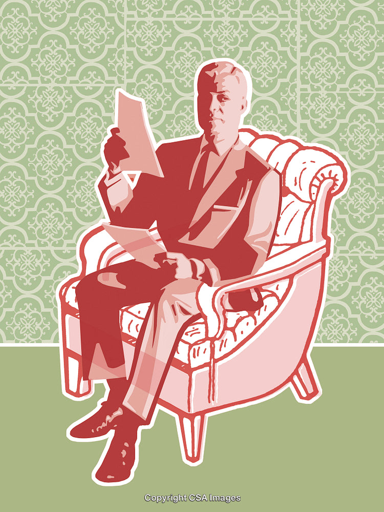 Vintage Illustration of a Man Reading in a Classic Armchair