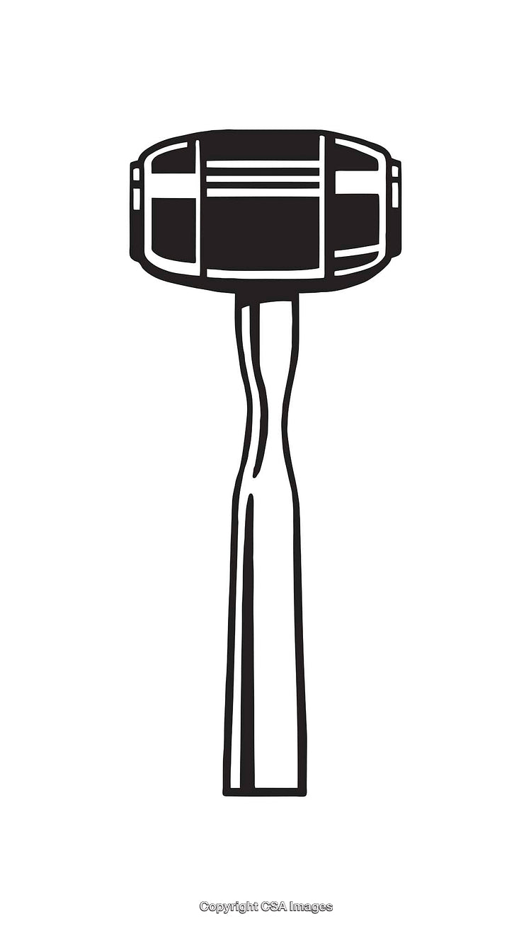 Black and White Line Art Illustration of a Hammer Tool
