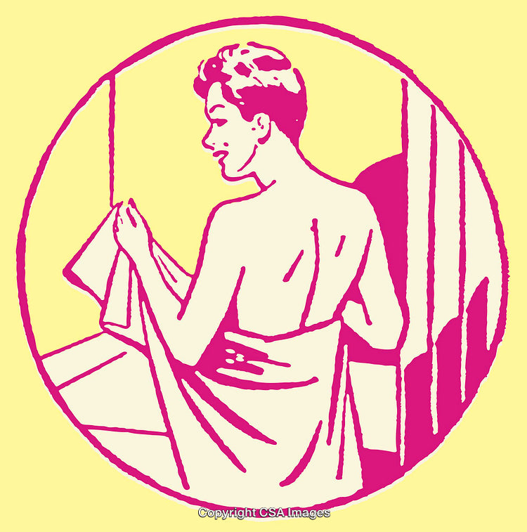 Retro-Inspired Line Art Illustration of a Figure Drying with Towel