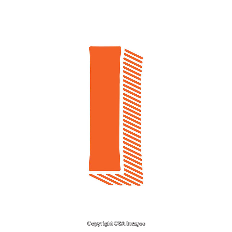 Abstract Orange Letter I Art with Hatching Design