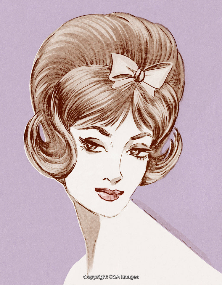 Vintage Illustration of Woman With Bow in Hairstyle, Retro-Style Art