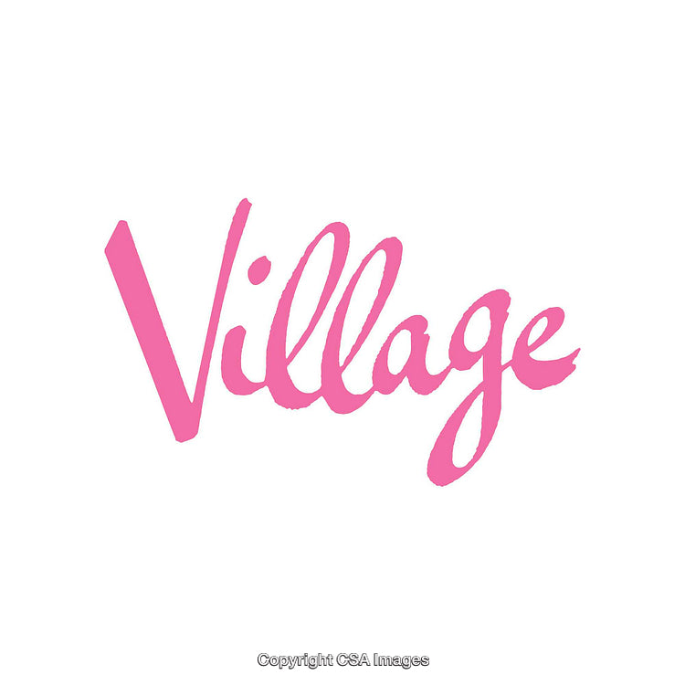 Modern Pink Handwritten Village Word Art Against White Background