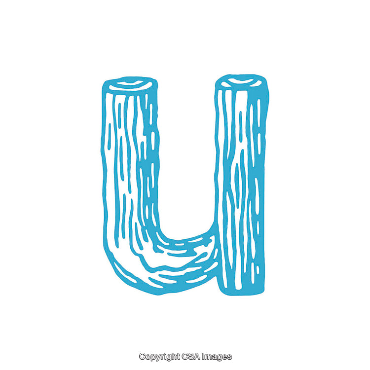 Blue Wooden Textured Letter U on Clean White Background