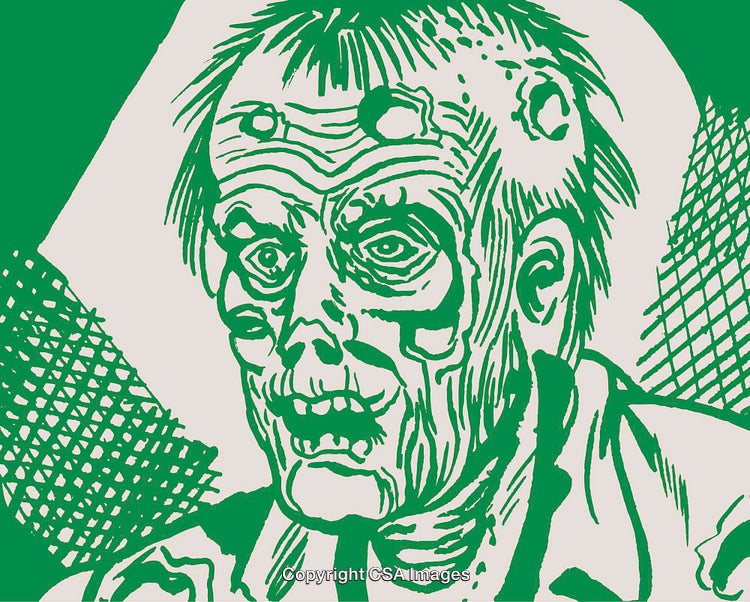 Illustrated Zombie Portrait in Monochromatic Green Art Style