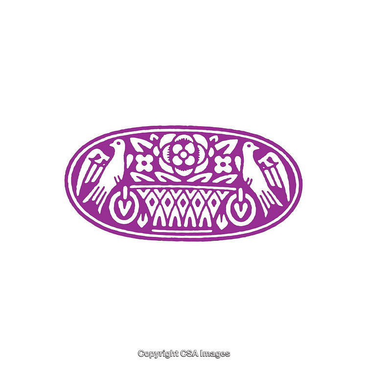 Intricate Purple Ornamental Design Featuring Birds and Floral Motif