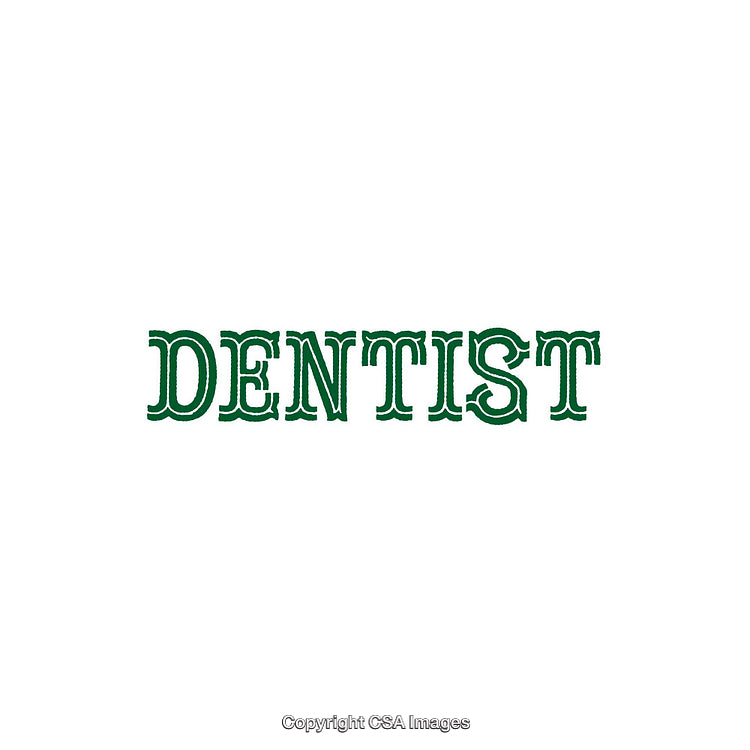 Vintage-Style Green Typography Displaying the Word Dentist on a White Background