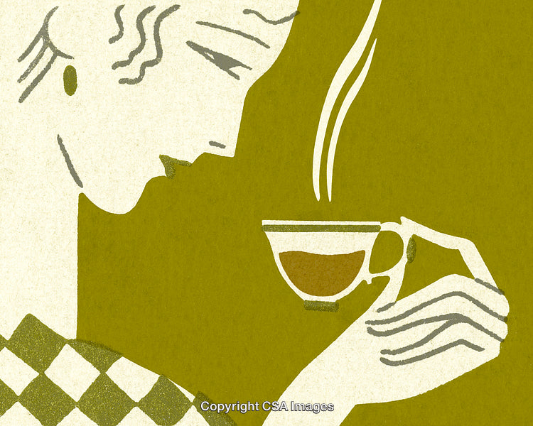 Abstract Illustration of Woman Enjoying a Hot Drink in Retro Style