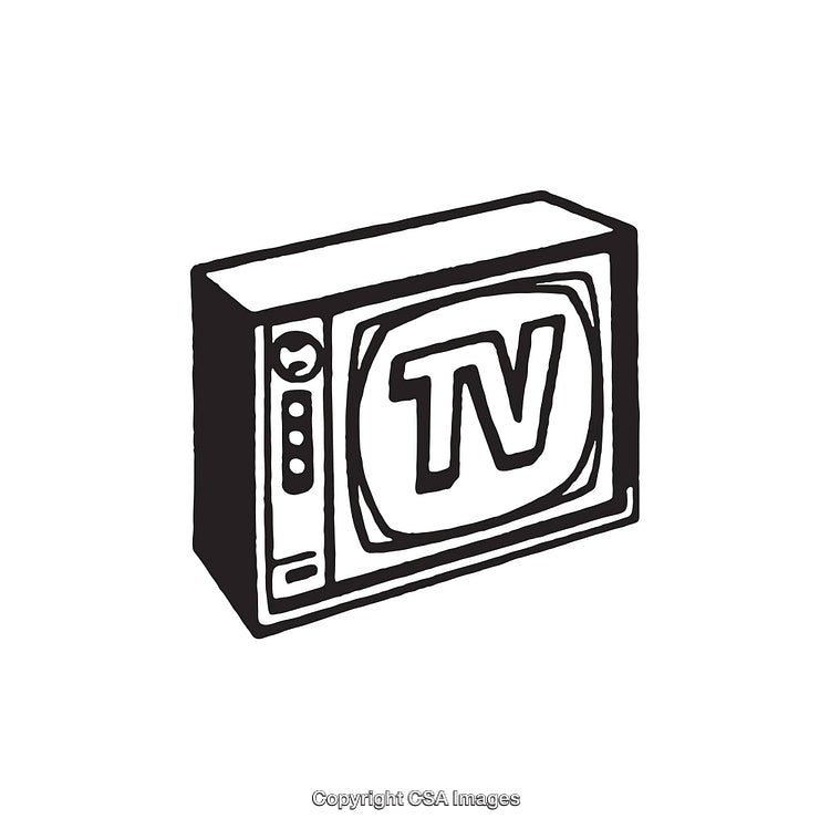 Vintage Television Line Art Illustration in Black and White Style