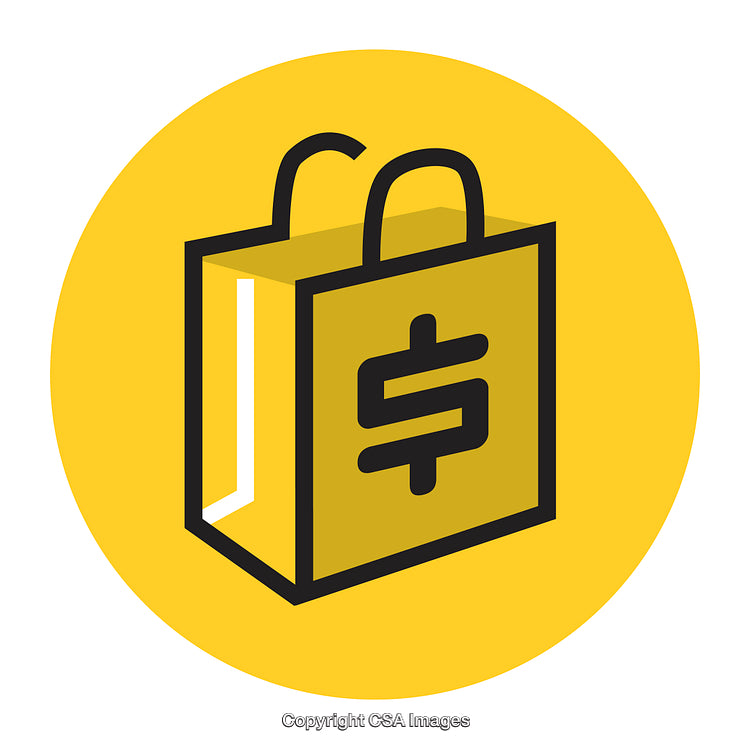 Shopping Bag Icon with Dollar Sign in Yellow Background