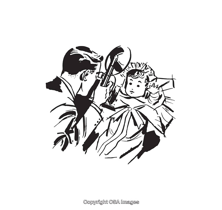 Black and White Line Art Illustration of a Child Holding a Spoon