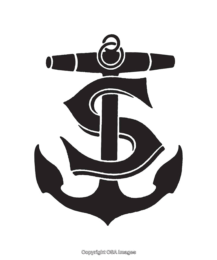 Vintage Anchor Design with Nautical Flair in Black and White Line Art