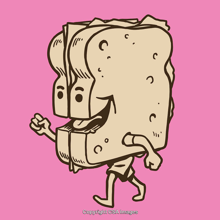Quirky Sandwich Character Illustration on Vibrant Pink Background