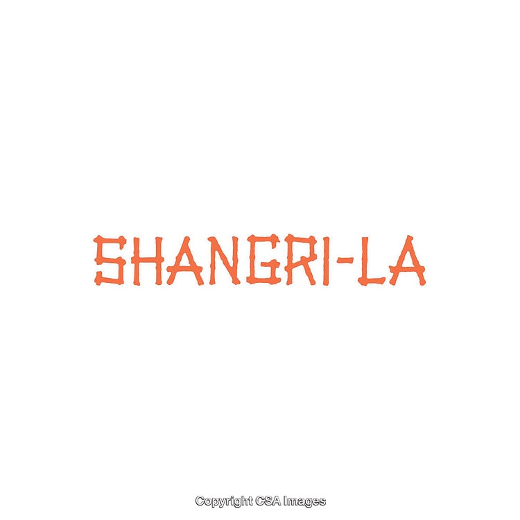 Orange Text Depicting the Word 'Shangri-La' on White Background