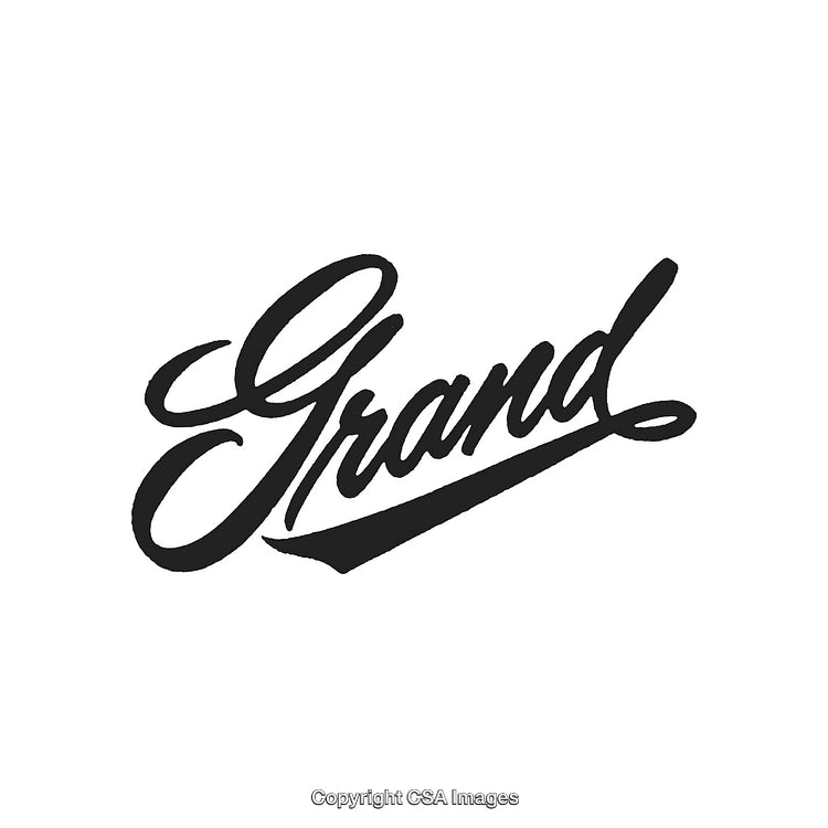 Elegant Black Handwritten Styled Typography Featuring the Word Grand on White Background