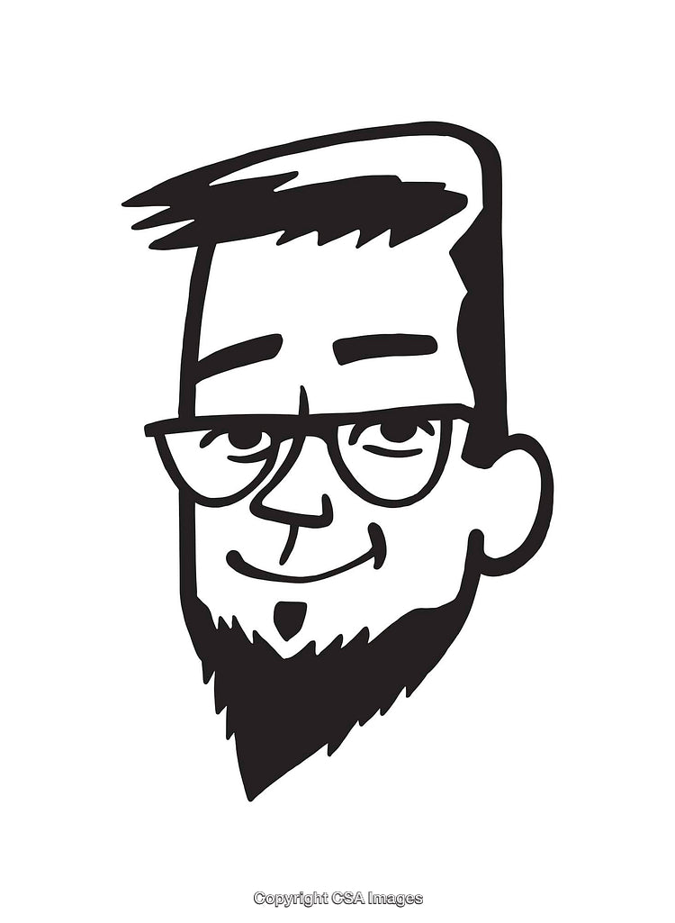 Minimalistic Black and White Line Art of a Bearded Cartoon Face