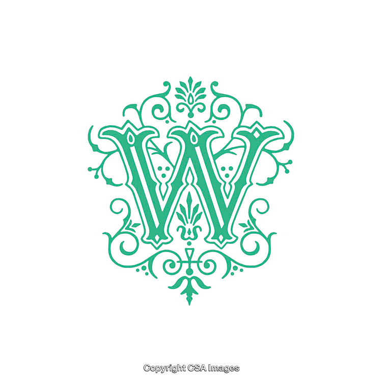Elegant Letter W with Ornamental Floral Decorative Design in Green