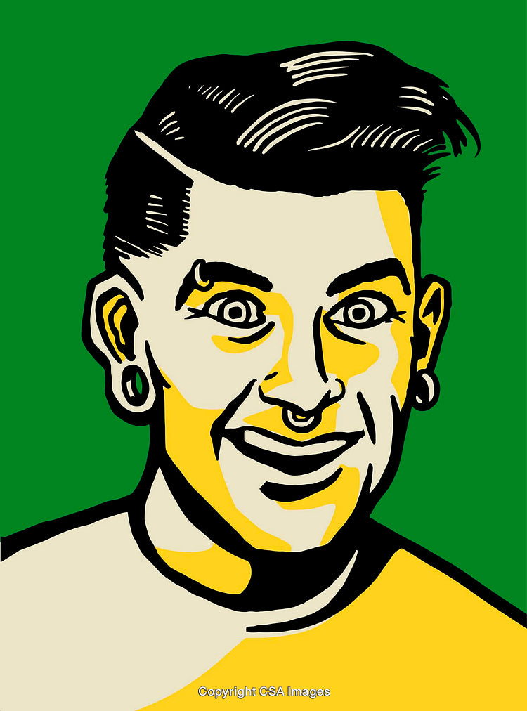 Colorful Line Art Portrait of a Stylish Individual Against Green Background