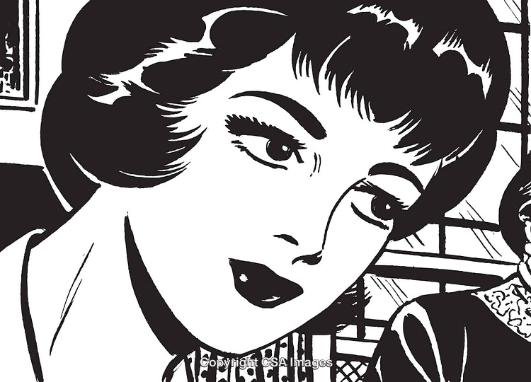 Retro Inspired Illustration of a Woman in Monochrome Style Close-Up