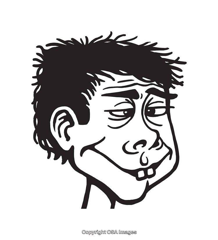 Cartoon Character With Amusing Expression in Black and White Line Art