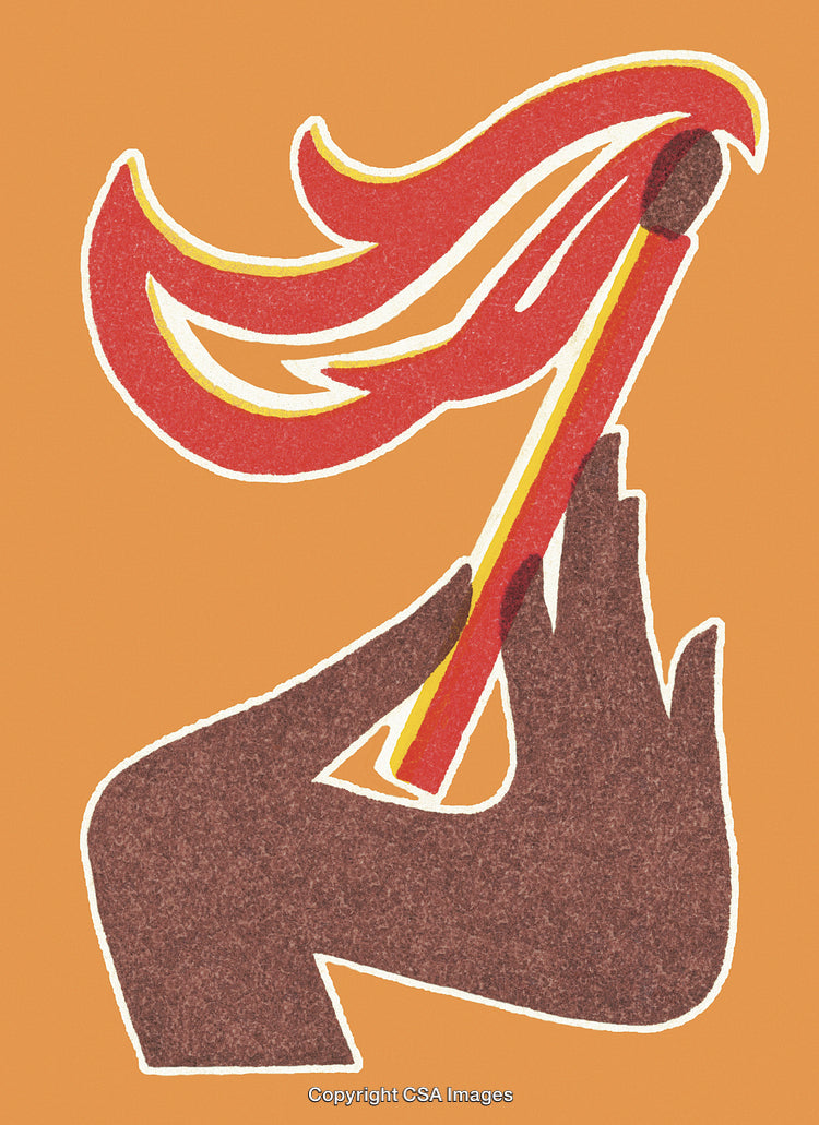 Close-Up of a Hand Holding a Burning Match with Stylized Flame