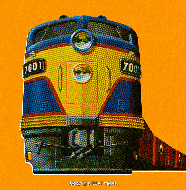 Colorful Locomotive on Bright Background Displaying Retro Commercial Design