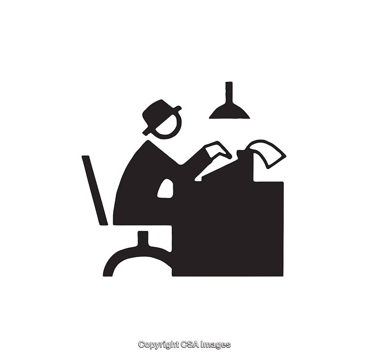 Monochromatic Icon of a Writer in a Traditional Office Setting