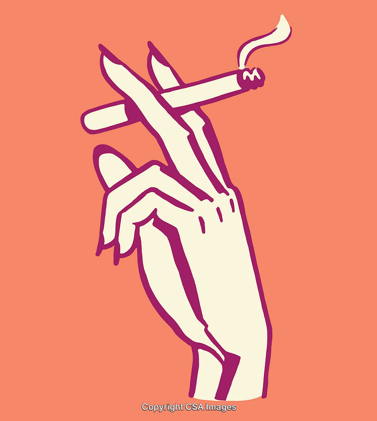 Stylized Illustration of a Smoking Hand with Vibrant Background