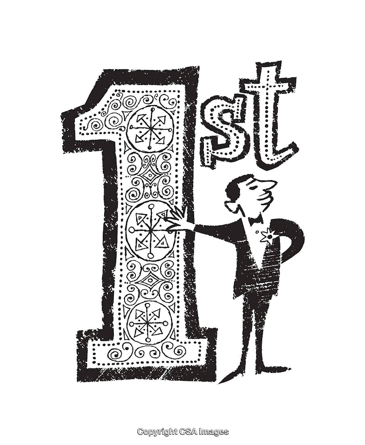 Stylized Illustration of a Man Standing Next to the Number One