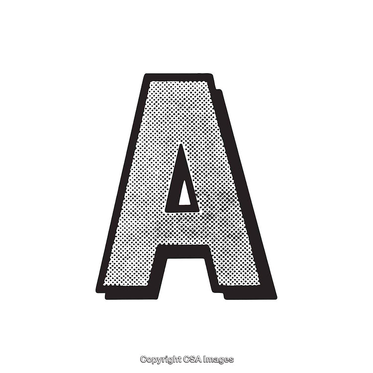 Stylized Halftone Design of the Letter A on a White Background
