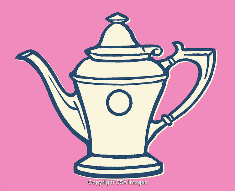 Vintage Teapot Line Art Illustration on Vibrant Pink Background