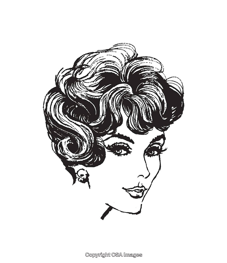 Retro Style Black and White Line Art Woman Portrait Illustration