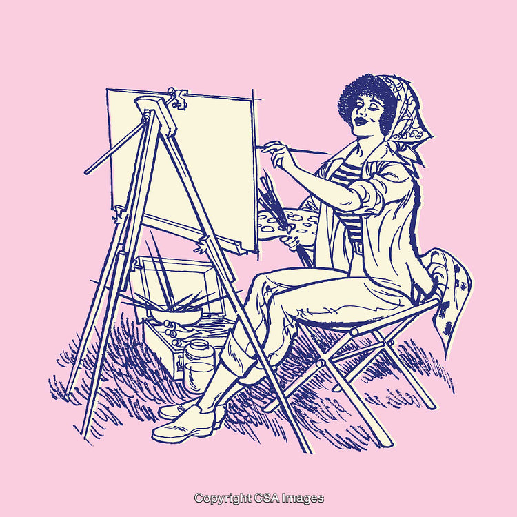 Artist Painting Outdoors Creating Artwork on Canvas with Supplies