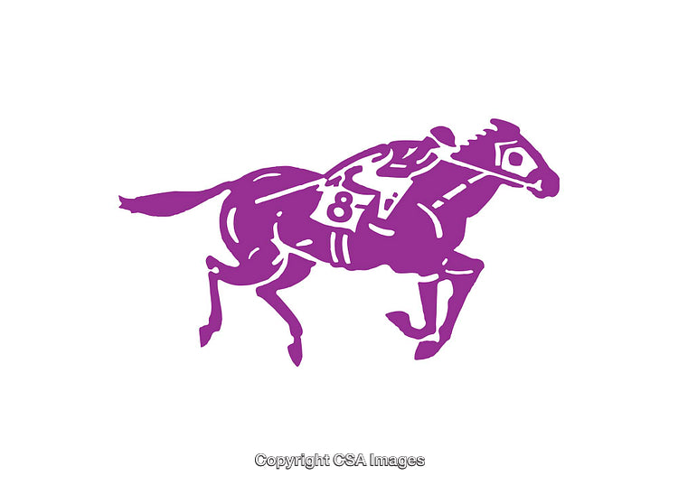 Purple Silhouette Icon of a Racehorse and Rider in Motion