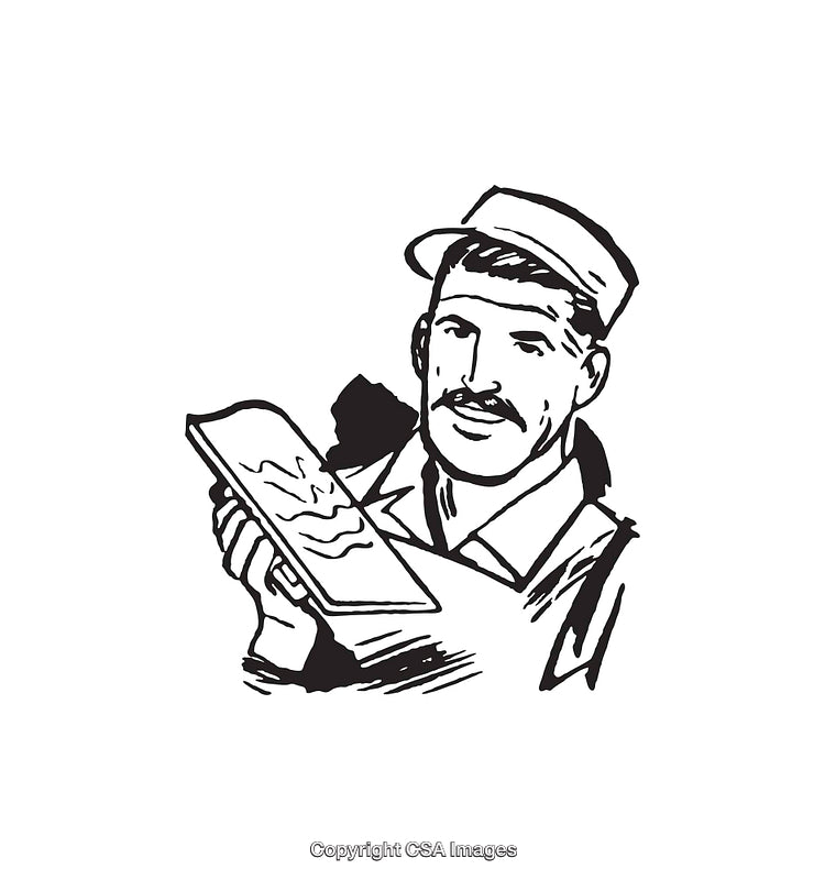 Black and White Retro Style Illustration of a Worker Holding a Notebook