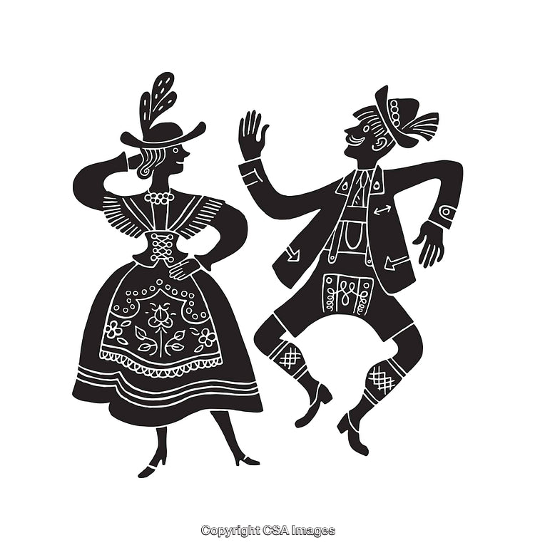 Traditional Folk Dance Couple in Detailed Black and White Line Art