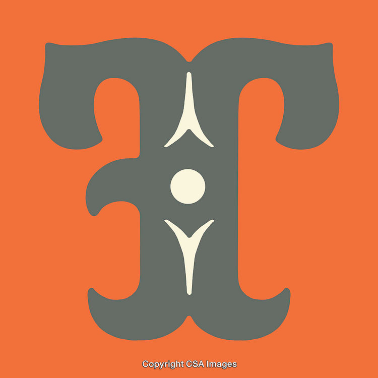 Stylized Ornate Letter T on a Vibrant Orange Background