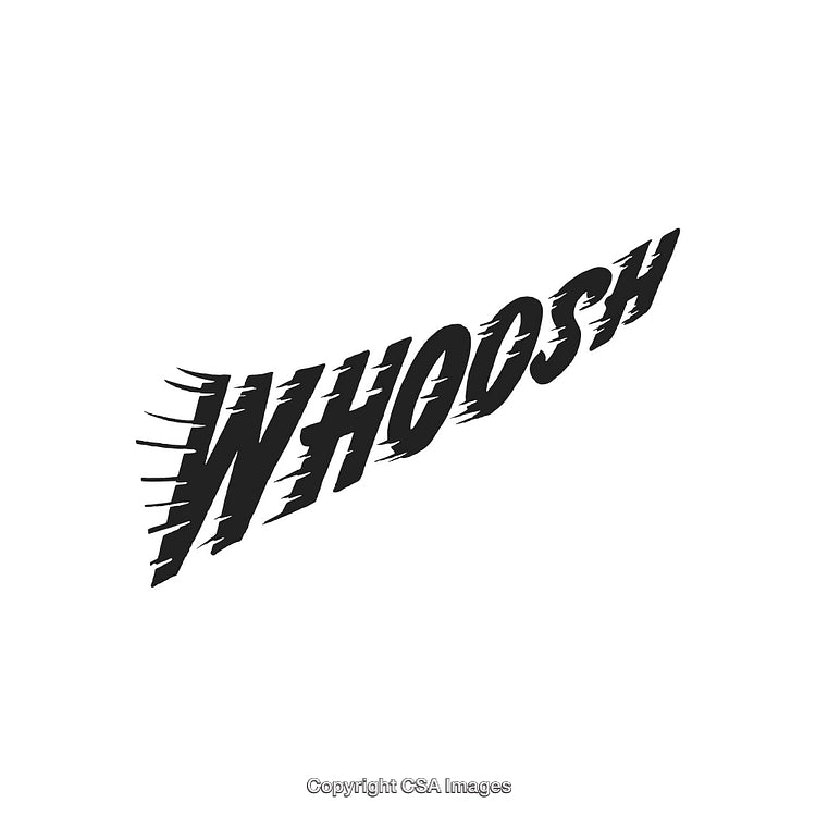 Stylized Text Graphic Reading 'Whoosh' Depicting Speed and Motion Impact