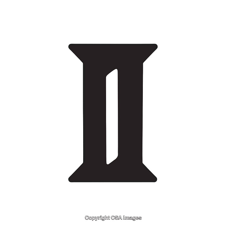 Black Isolated Letter I in Upright Serif Font on White Background