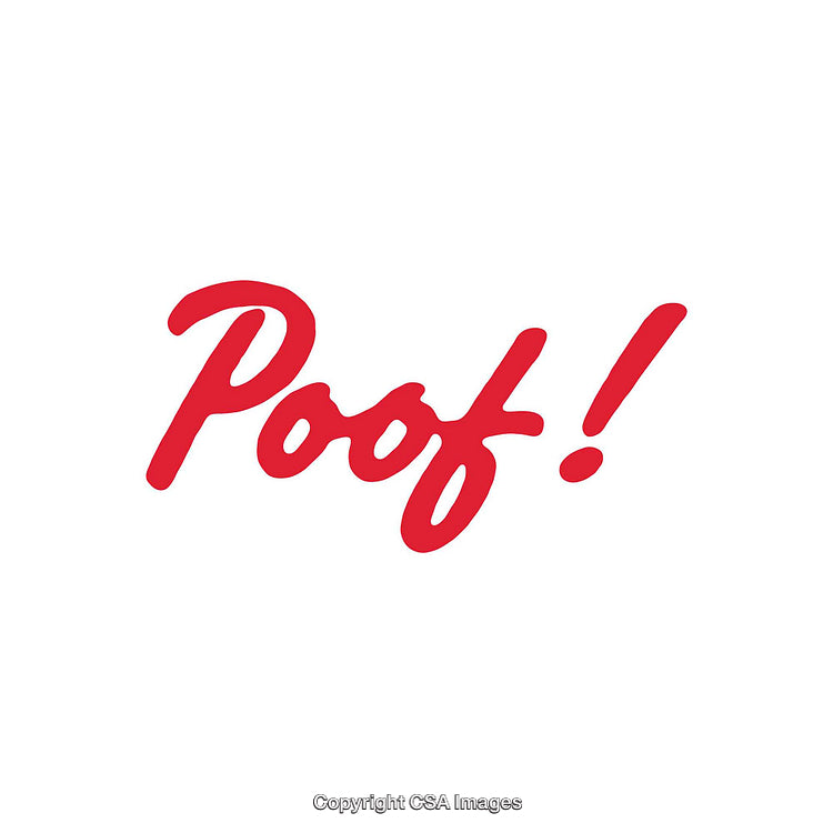 Bold Red Lettering with Poof on White Background