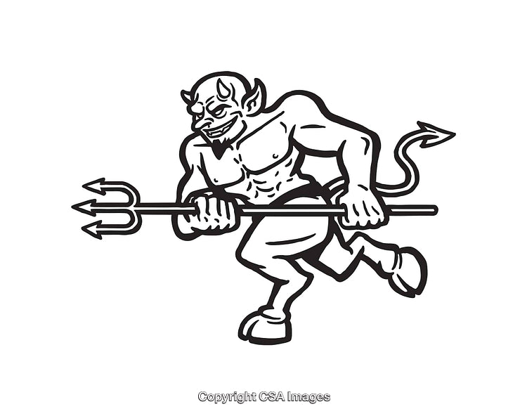 Black and White Line Art of a Stylized Demon Figure