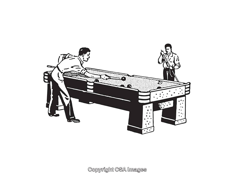 Two People Engaged in a Game of Billiards Line Art Illustration