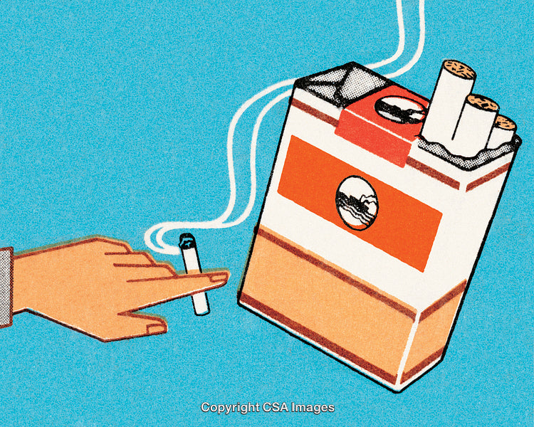Hand Holding Cigarette and Pack with Vintage Illustration Aesthetic